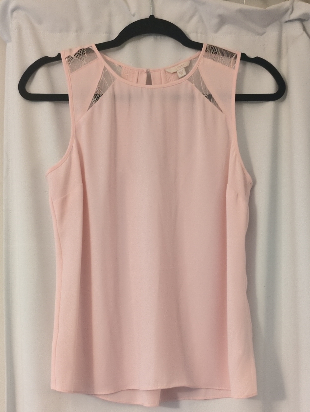 Guess Sleeveless Pink Lace-Trim Blouse - Women Tops